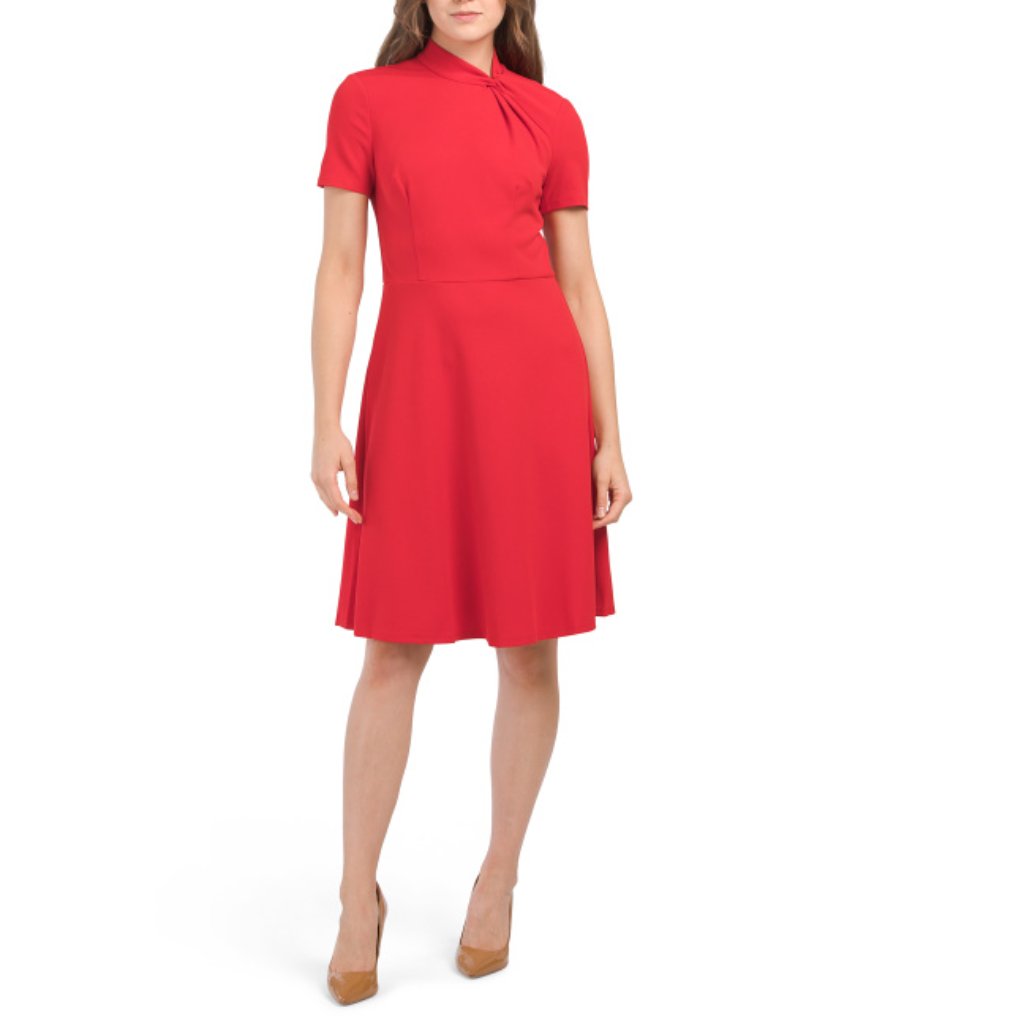 Donna Morgan Red Twist Neck Short Sleeve Dress